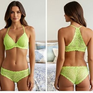 VICTORIA'S SECRET PINK - "The Date" Lime Green Yellow Lace Bra 32B